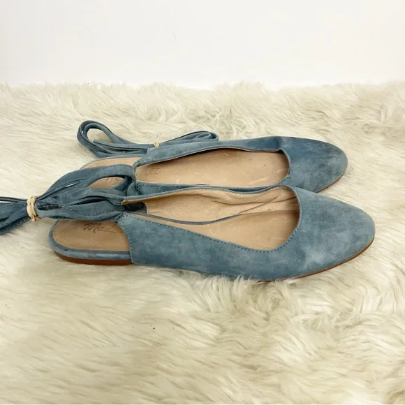 Madewell April Blue Suede Lace Up Ballet Flats Size 7.5 - Picture 4 of 8